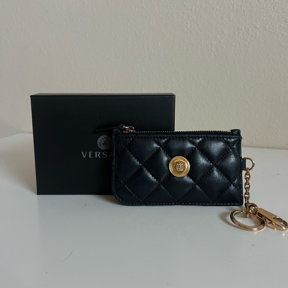 Versace Black Leather Pouch with Gold Zipper
